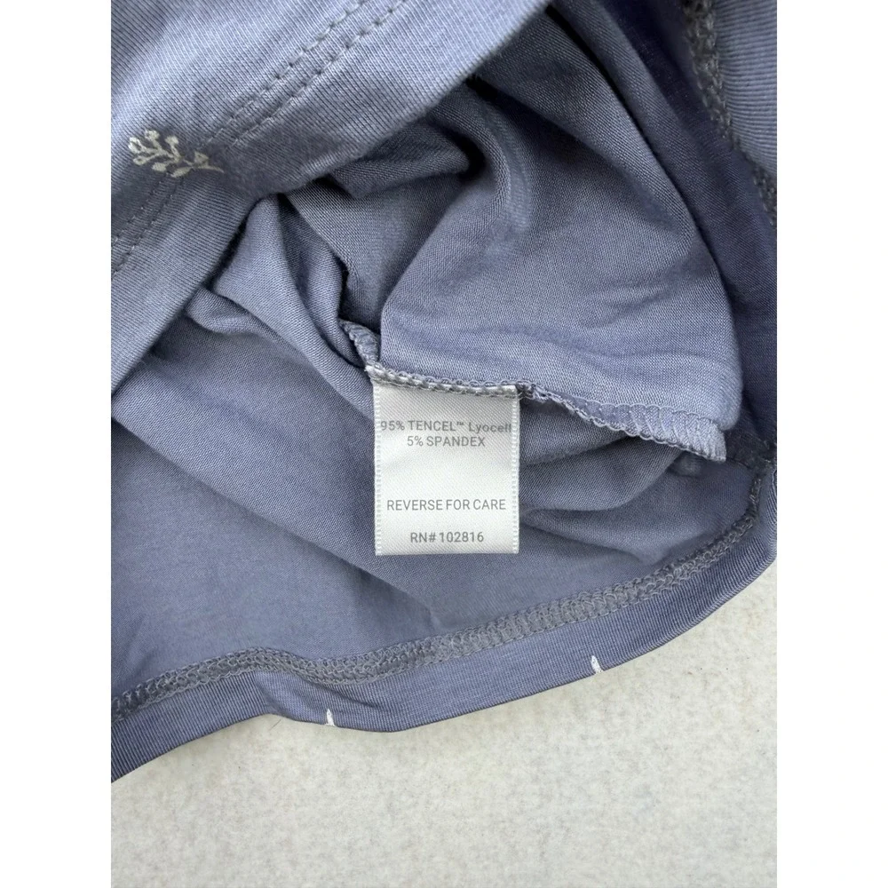 Garnet Hill Womens Blue Tencel Spandex V-Neck Sprig Print 3/4 Sleeve Top Medium